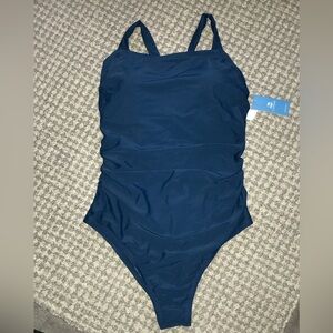 NWT! Cupshe Tie Back Halter One Piece Swimsuit size 0X / 14W Dark Teal